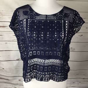Lauren Conrad Navy Blue Crochet Top. Size XS